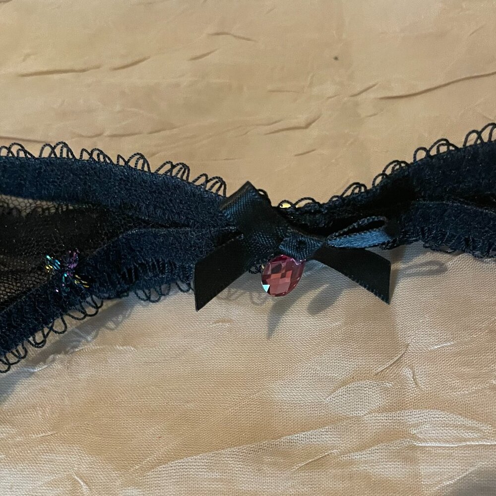 Victoria's Secret Embroidered Black Garter Belt with Purple & Pink Accents - Picture 3 of 10